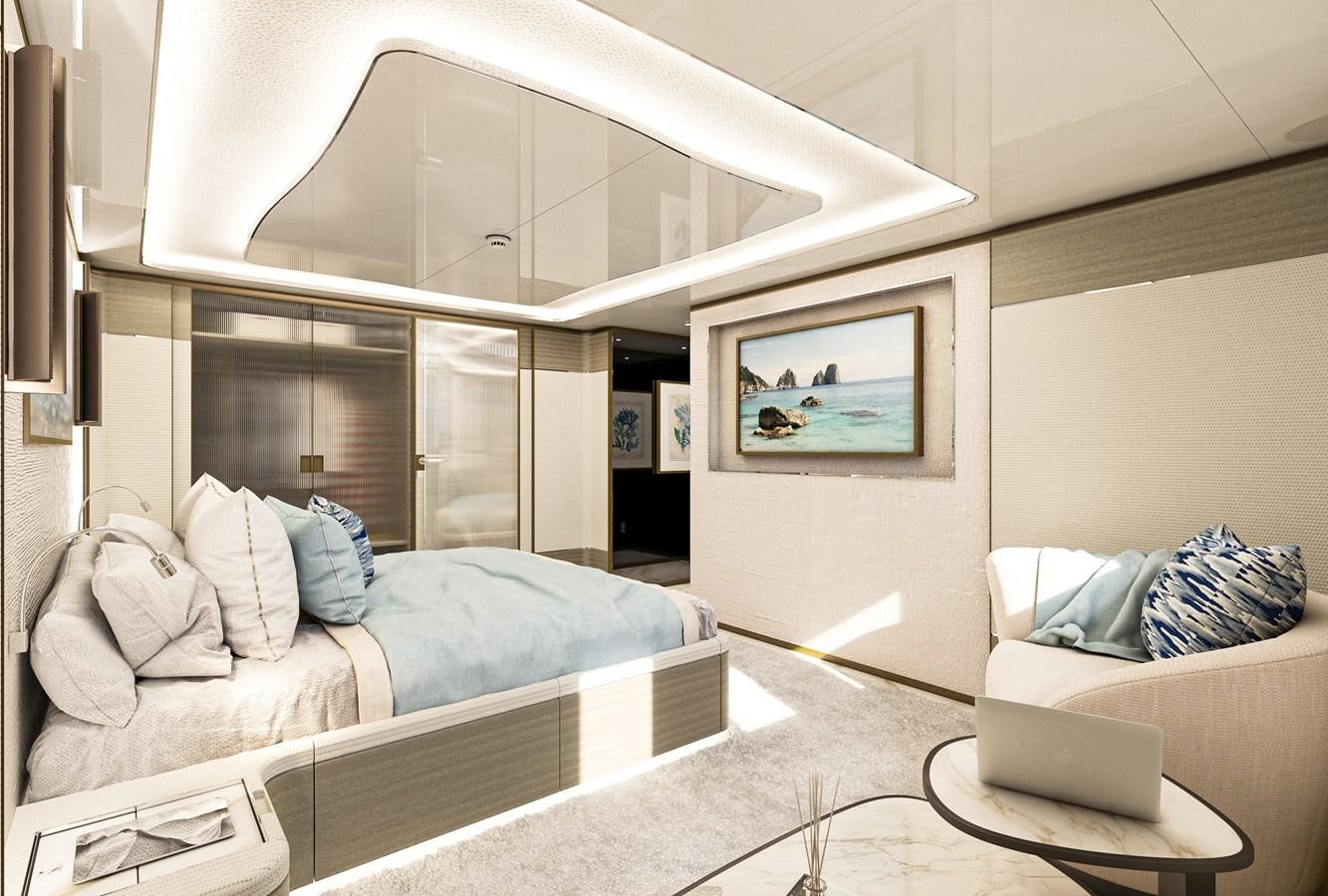 a room with a bed and a mirror aboard BILGIN 170 NB85 52M Yacht for Sale