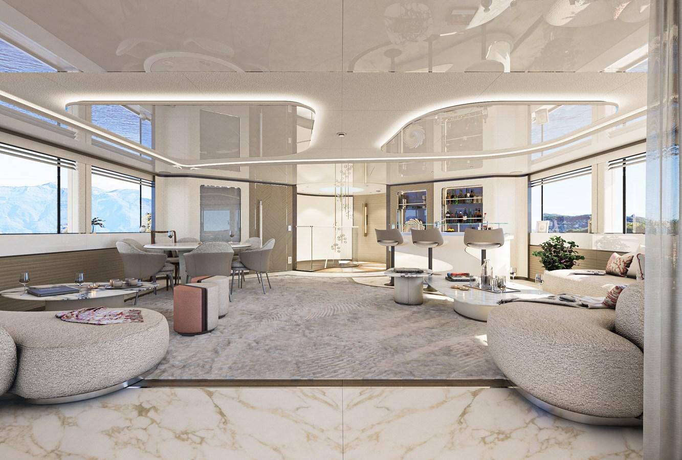 a living room with a large window aboard BILGIN 170 NB85 52M Yacht for Sale