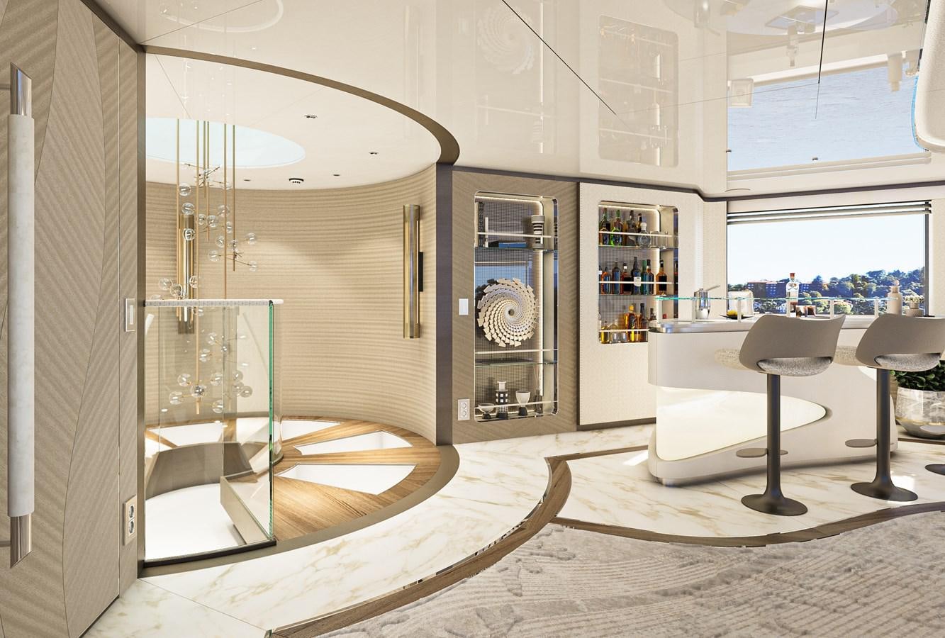 a room with a fan and a mirror aboard BILGIN 170 NB85 52M Yacht for Sale