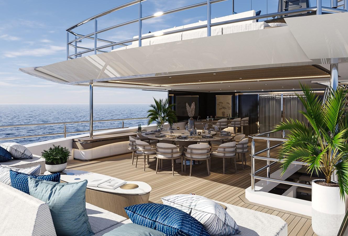 a patio with a table and chairs aboard BILGIN 170 NB85 52M Yacht for Sale