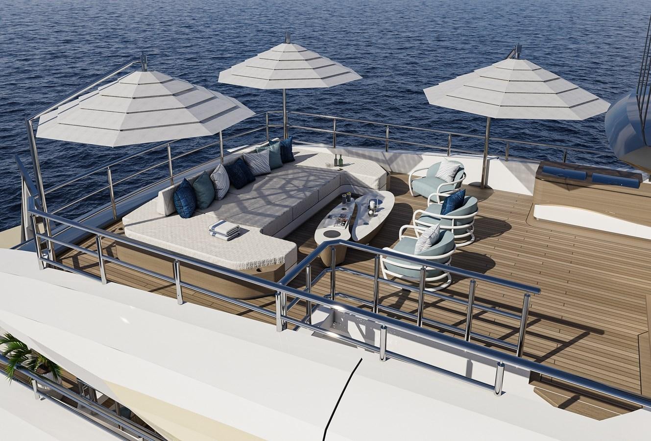 a deck with chairs and umbrellas aboard BILGIN 170 NB85 52M Yacht for Sale