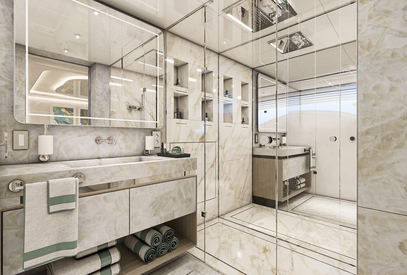 a bathroom with a sink and a mirror aboard BILGIN 170 NB85 52M Yacht for Sale