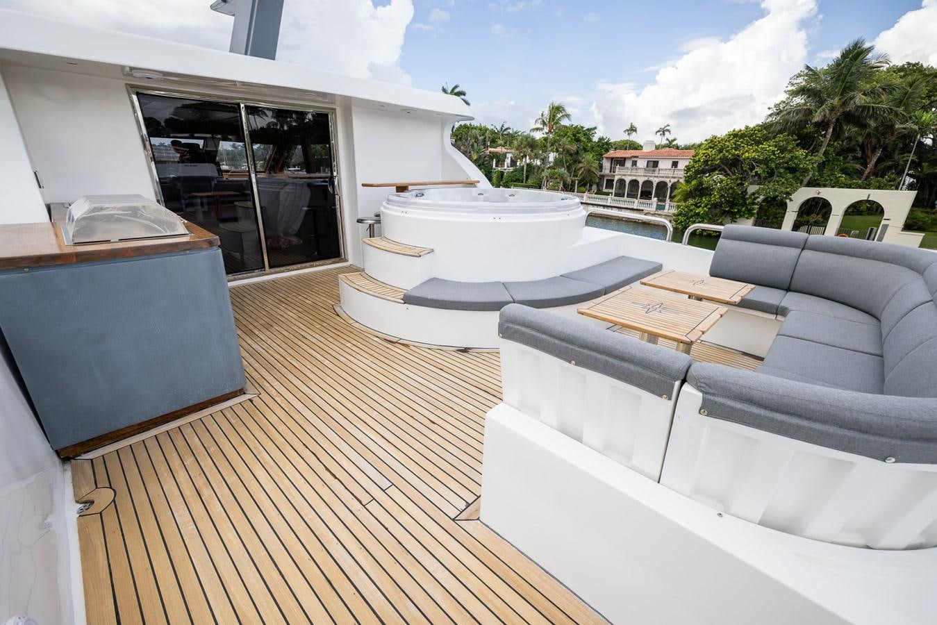 a large white fountain on a deck aboard OCEAN 1 Yacht for Sale