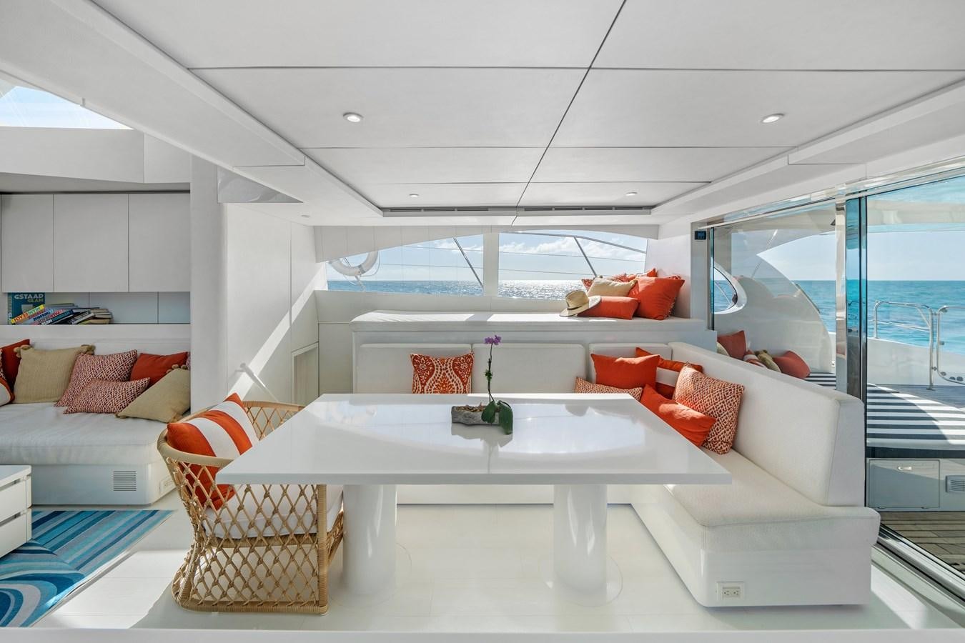 a living room with a large window aboard ROYAL RITA Yacht for Sale