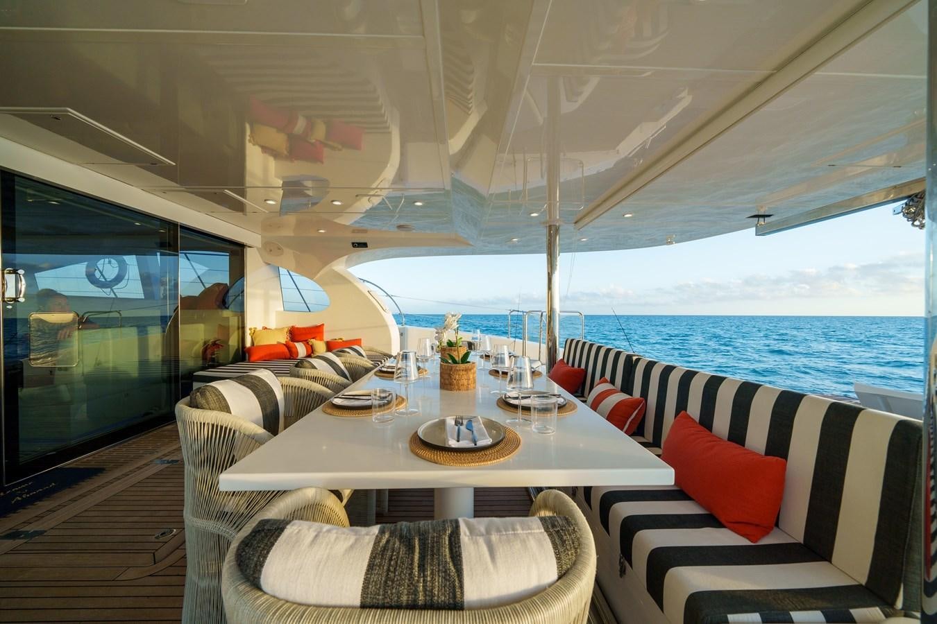 a room with a table and chairs aboard ROYAL RITA Yacht for Sale