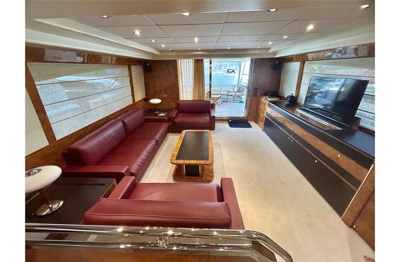 a living room with a large television aboard 888 Yacht for Sale