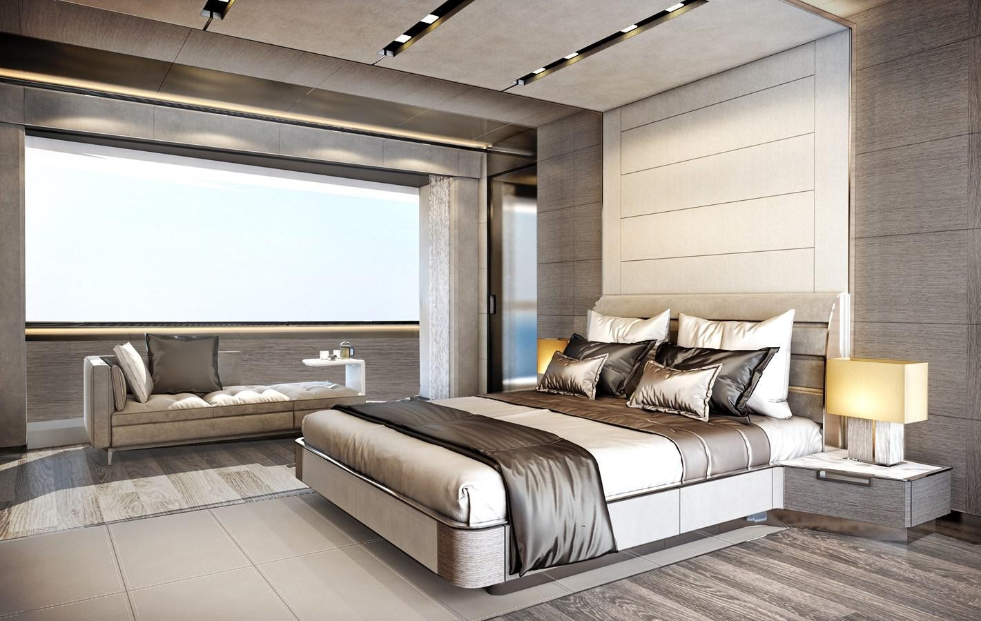a large bedroom with a large bed aboard LEVANTE 37 Yacht for Sale