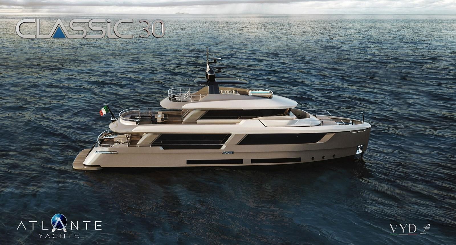 a white boat in the water aboard CLASSIC 30 Yacht for Sale