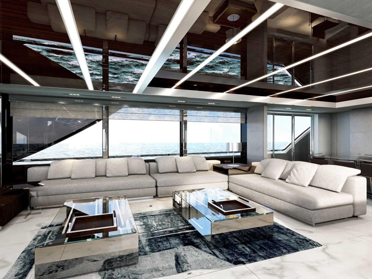 a living room with a large window aboard TAKU Yacht for Sale