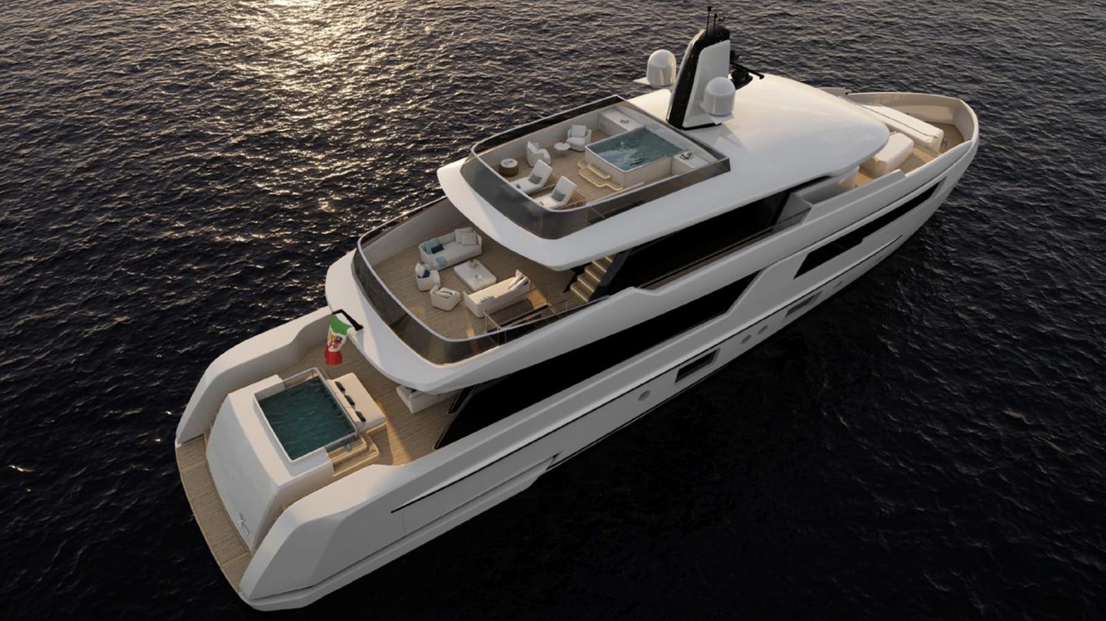 a white boat on water aboard X370 Yacht for Sale