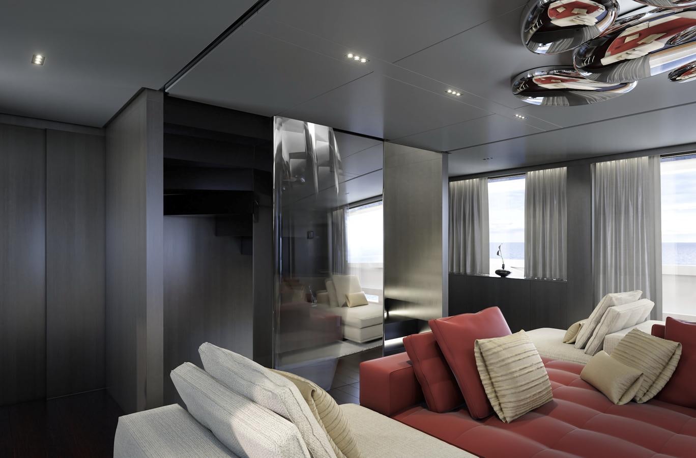 a room with a bed and a window aboard X370 Yacht for Sale