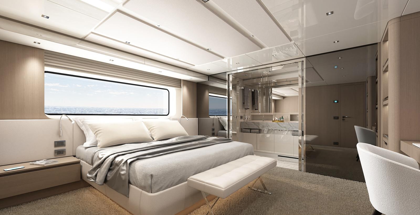 a room with a bed and a desk aboard X370 Yacht for Sale