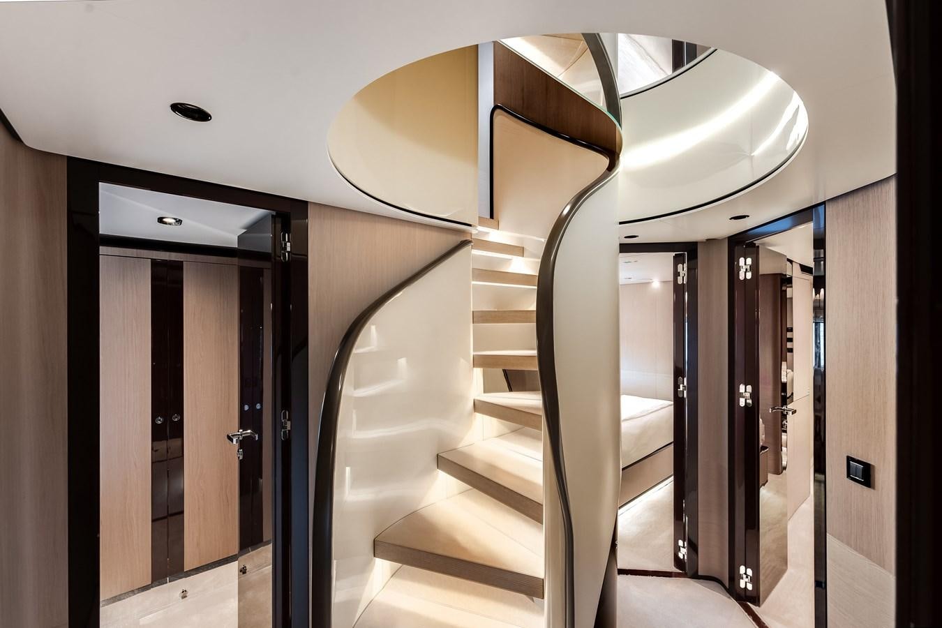 a hallway with doors aboard DAYBREAK Yacht for Sale