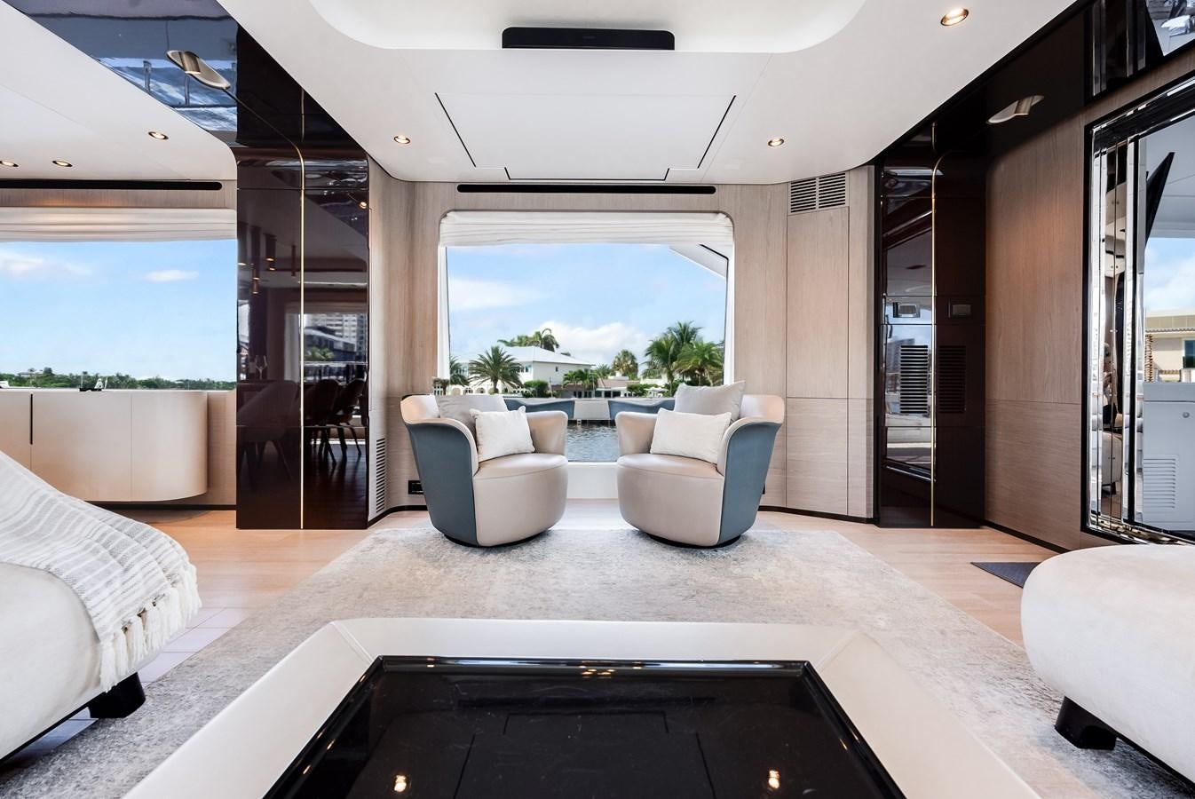 a modern looking living room aboard DAYBREAK Yacht for Sale