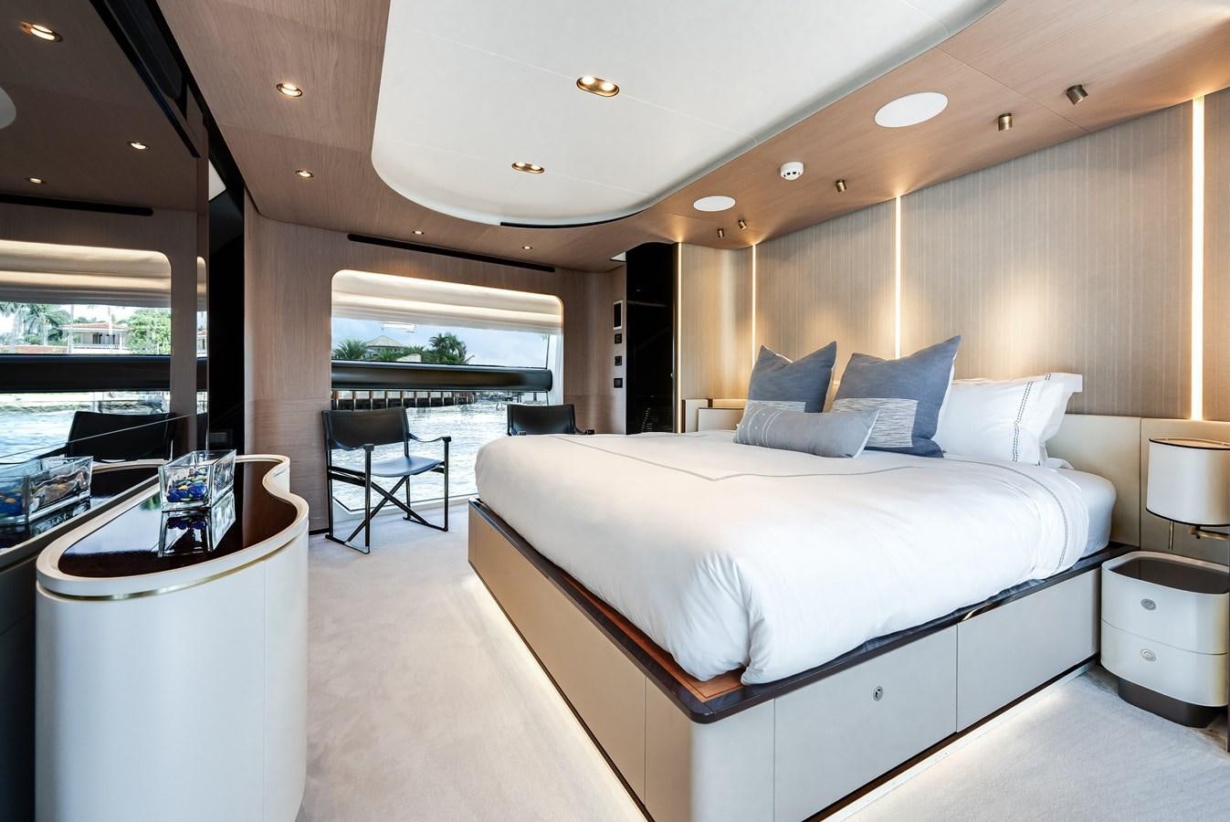 a bed in a room aboard DAYBREAK Yacht for Sale