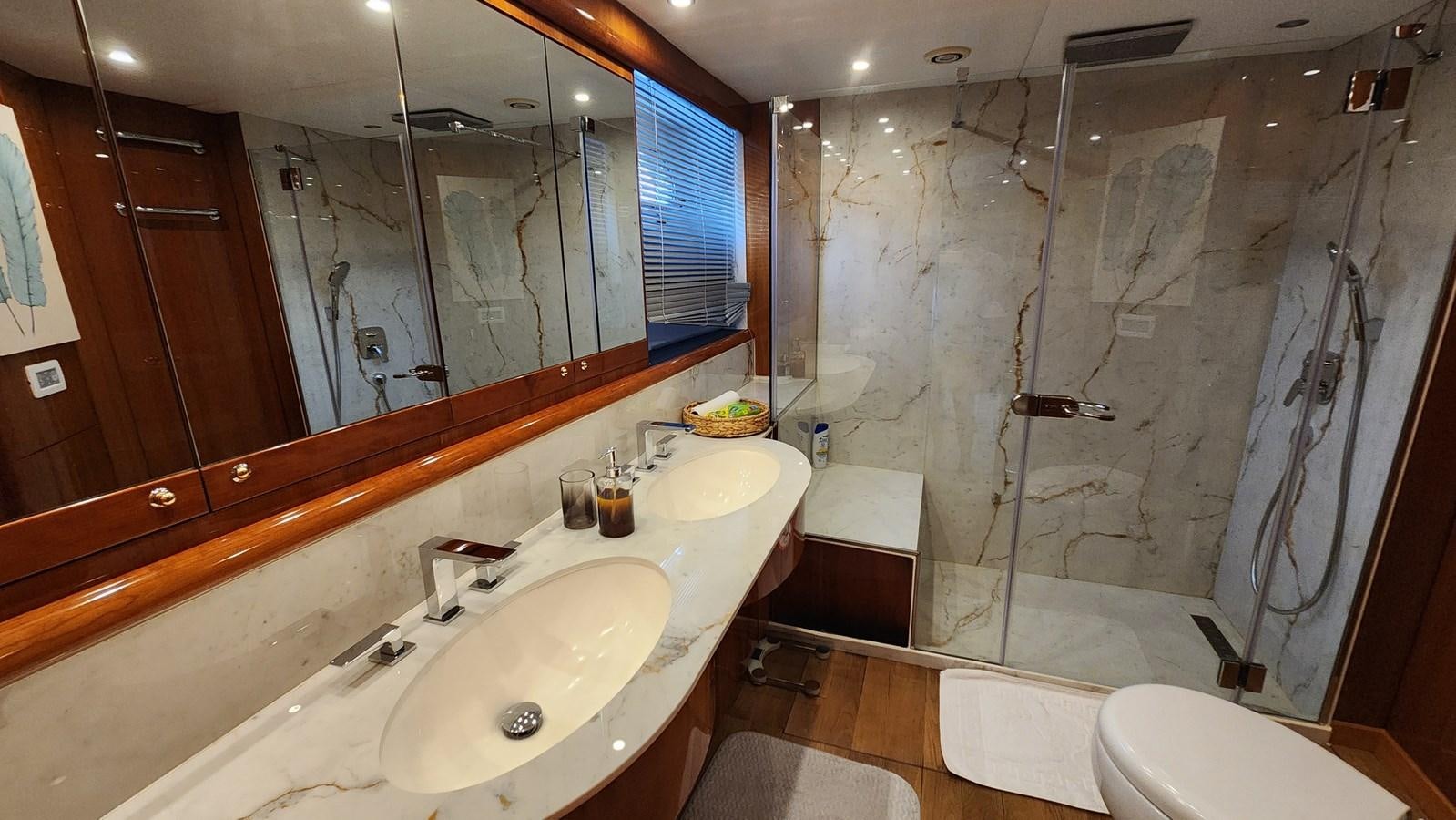 a bathroom with a large shower aboard SPACE ODDITY Yacht for Sale