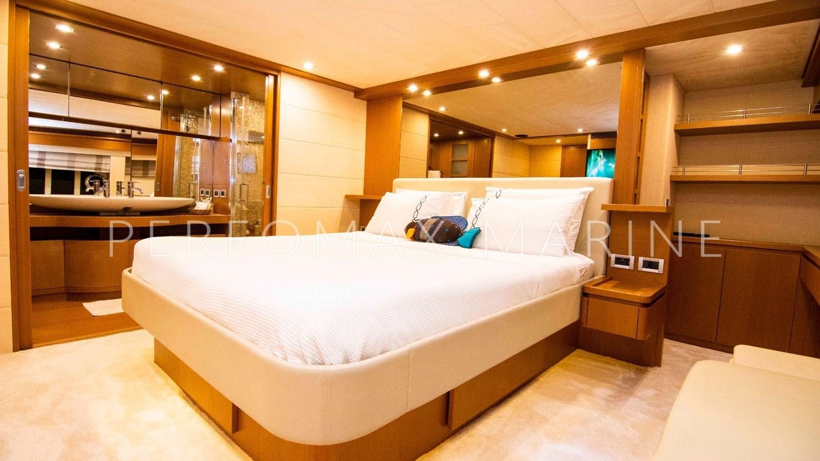 a large bed in a room aboard F78 Yacht for Sale