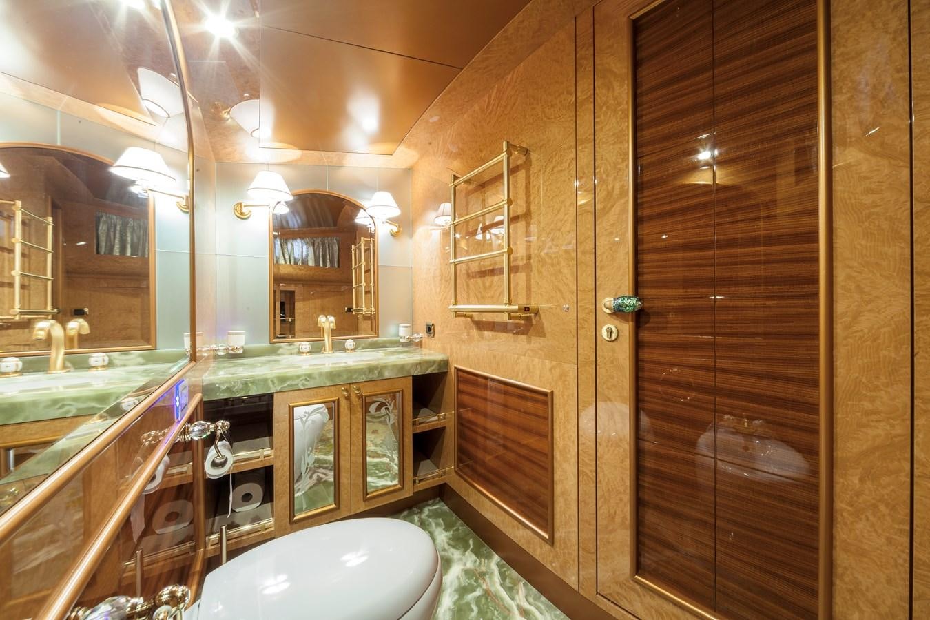 a bathroom with a large mirror aboard DUCHESSA Yacht for Sale