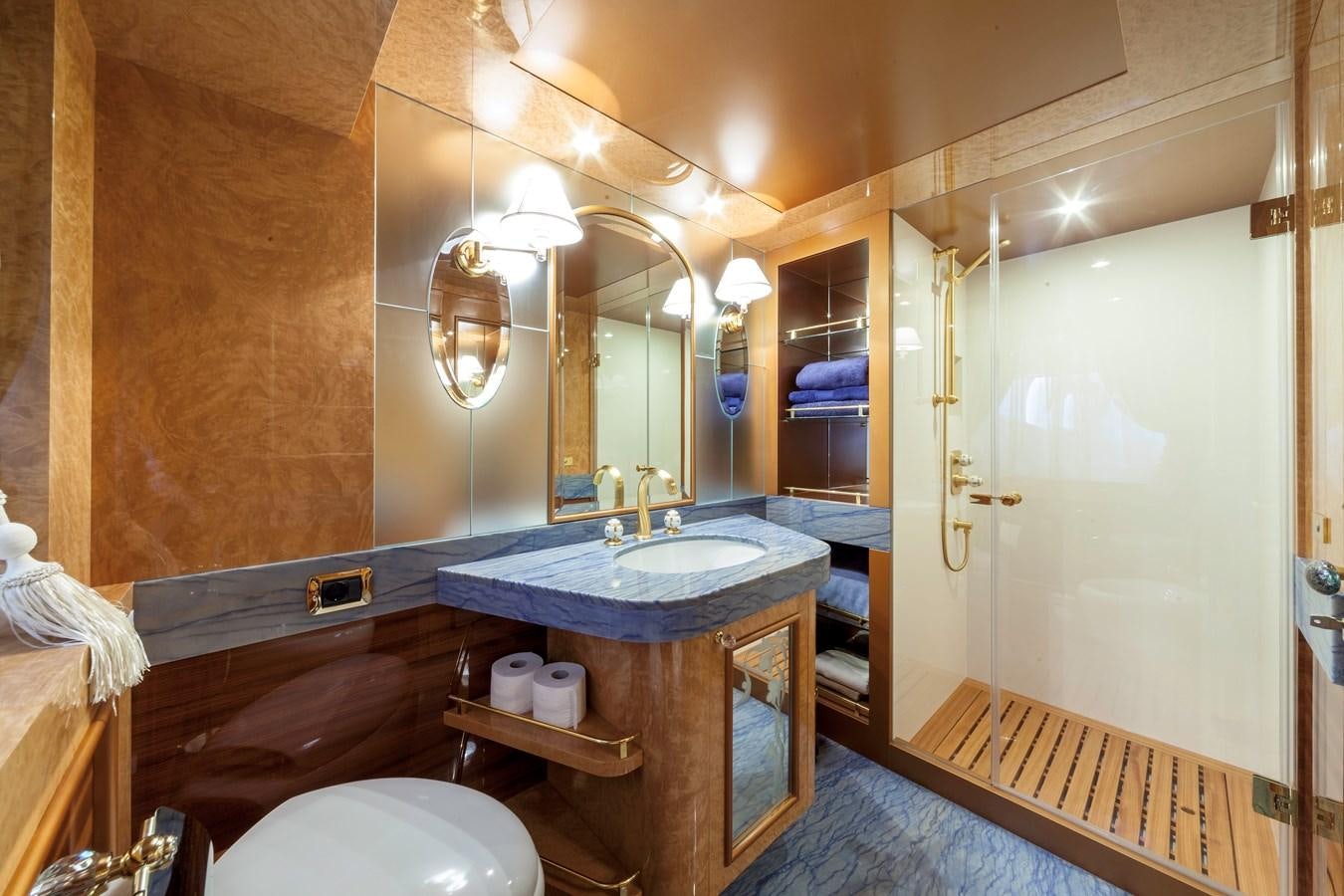 a bathroom with a sink and a mirror aboard DUCHESSA Yacht for Sale