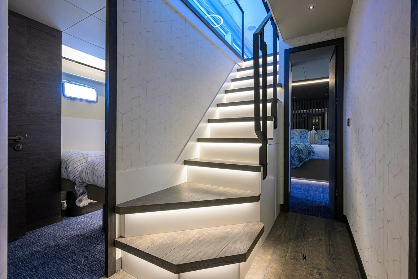 a set of stairs in a room aboard C3 Yacht for Sale