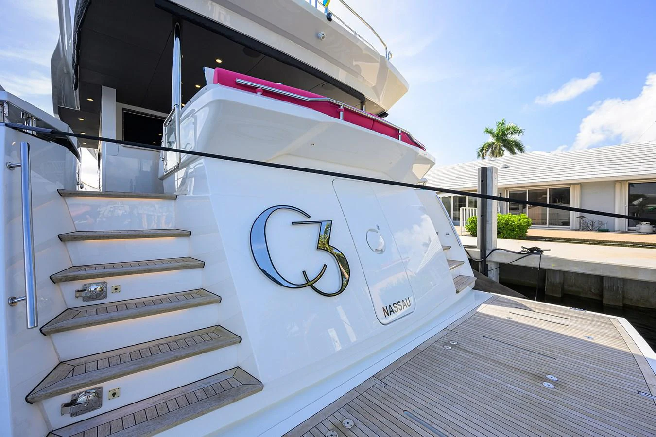 a white rectangular object with a red and white stripe on it aboard C3 Yacht for Sale