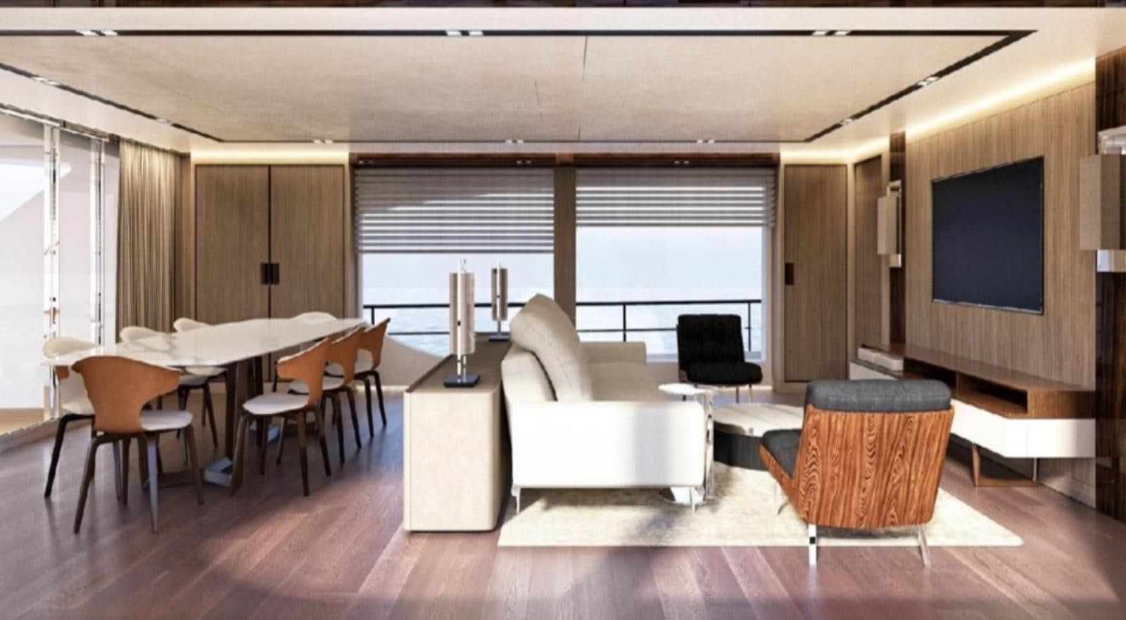a room with a couch and a table and chairs aboard EDEN Yacht for Sale