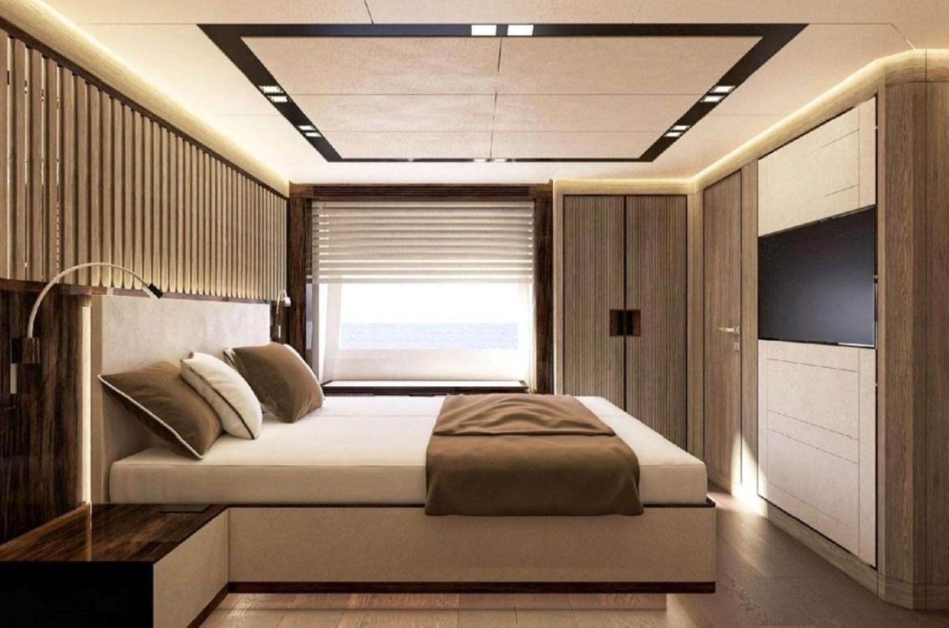 a bed in a room aboard EDEN Yacht for Sale