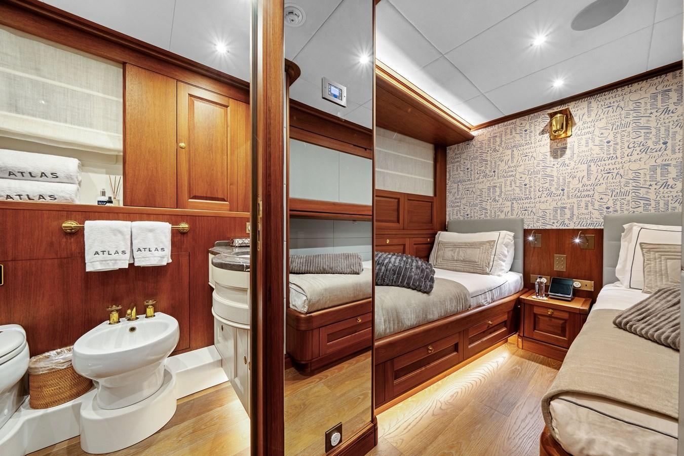 a bathroom with a shower and toilet aboard 2017 CANTIERE DELLE MARCHE DARWIN/ATLAS Yacht for Sale