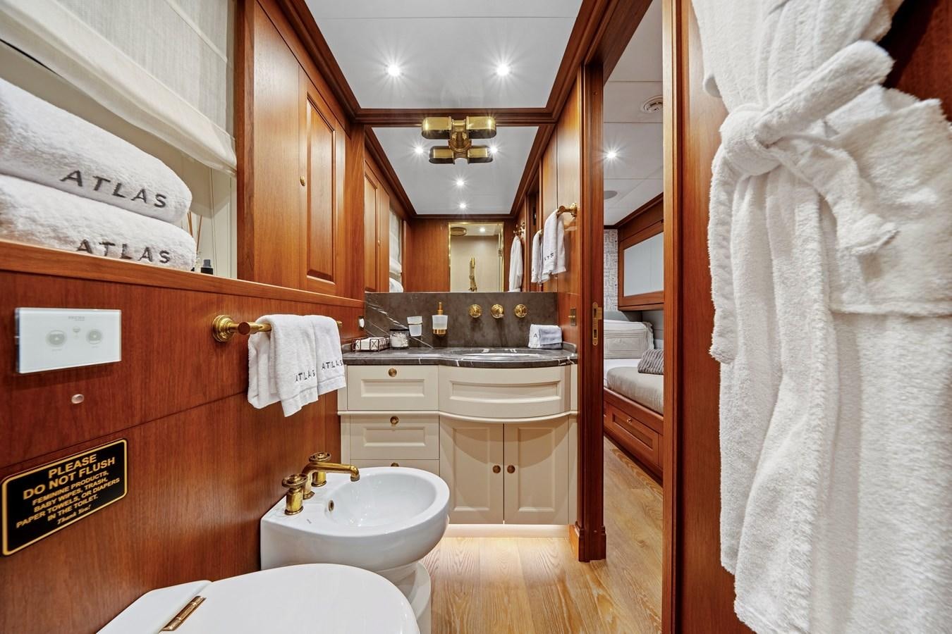 a bathroom with a sink and a toilet aboard 2017 CANTIERE DELLE MARCHE DARWIN/ATLAS Yacht for Sale