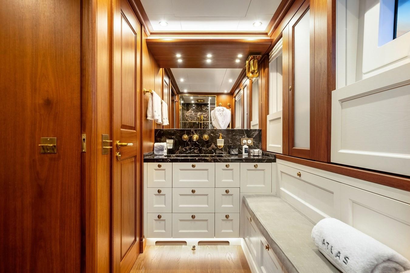 a kitchen with a sink and cabinets aboard 2017 CANTIERE DELLE MARCHE DARWIN/ATLAS Yacht for Sale
