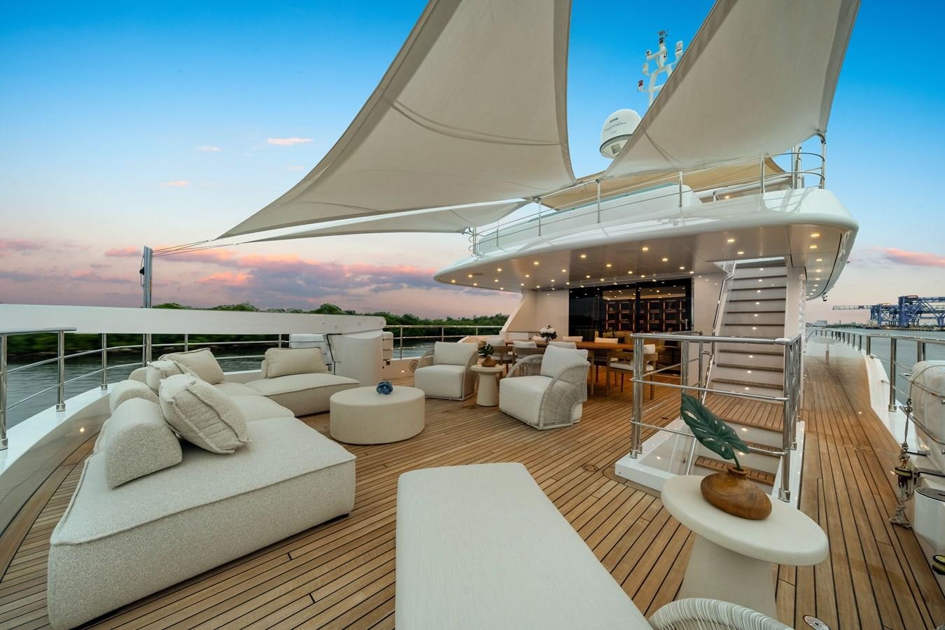 a large lounge area with a large white lounge chair and a large white tent with a white tent aboard 2017 CANTIERE DELLE MARCHE DARWIN/ATLAS Yacht for Sale