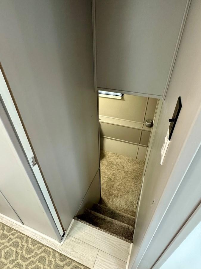 a door with a hole in it aboard 2012 MAJESTIC 16 X 75WB HOUSEBOAT NLSD Yacht for Sale