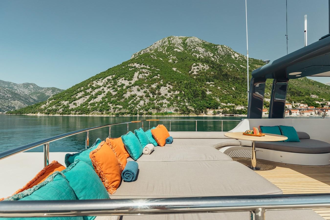 a person lying on a hammock on a boat aboard ZULU Yacht for Sale
