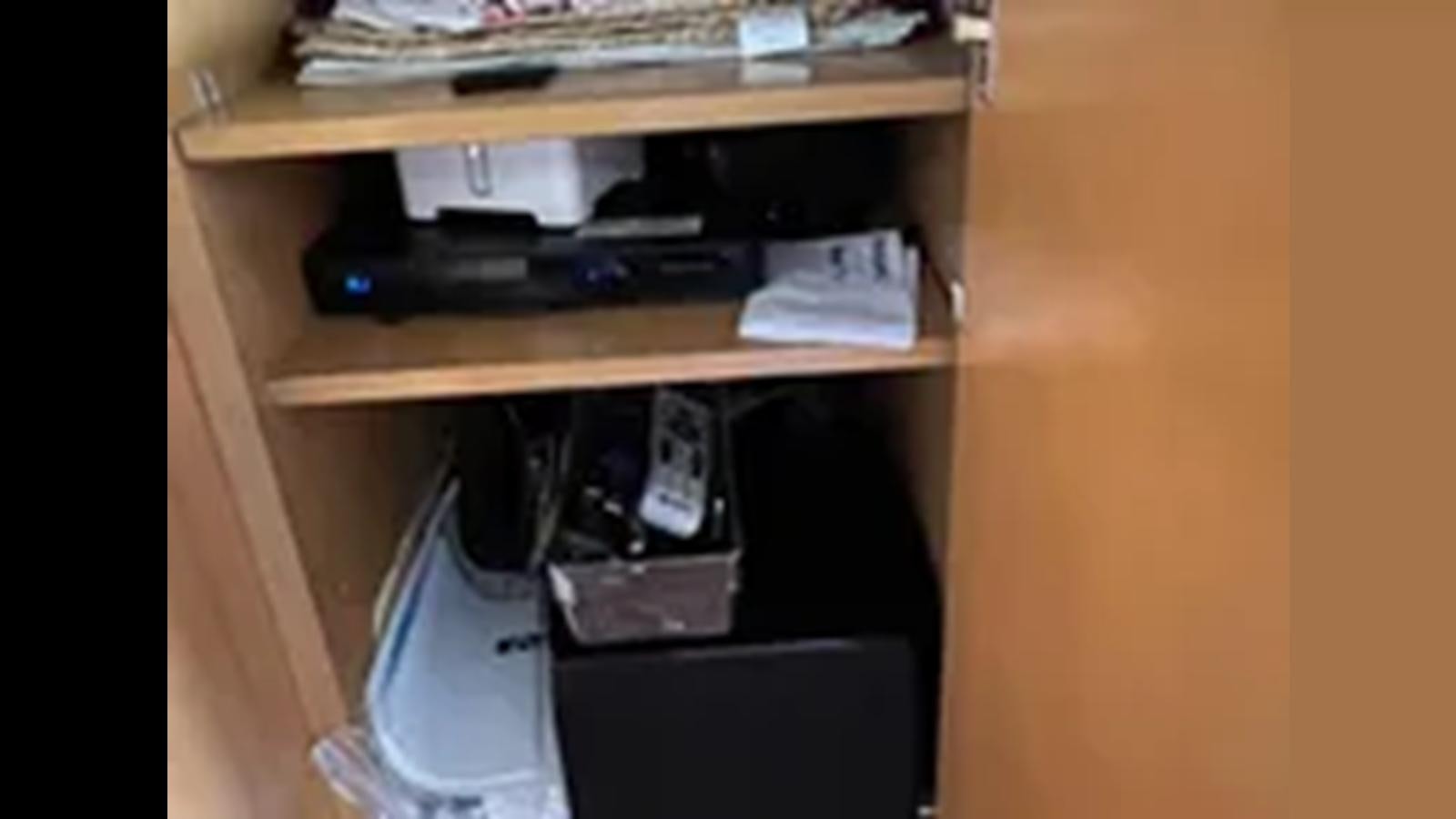 a shelf with electronics aboard 1999 HATTERAS 74 SPORT DECK MOTOR YACHT Yacht for Sale