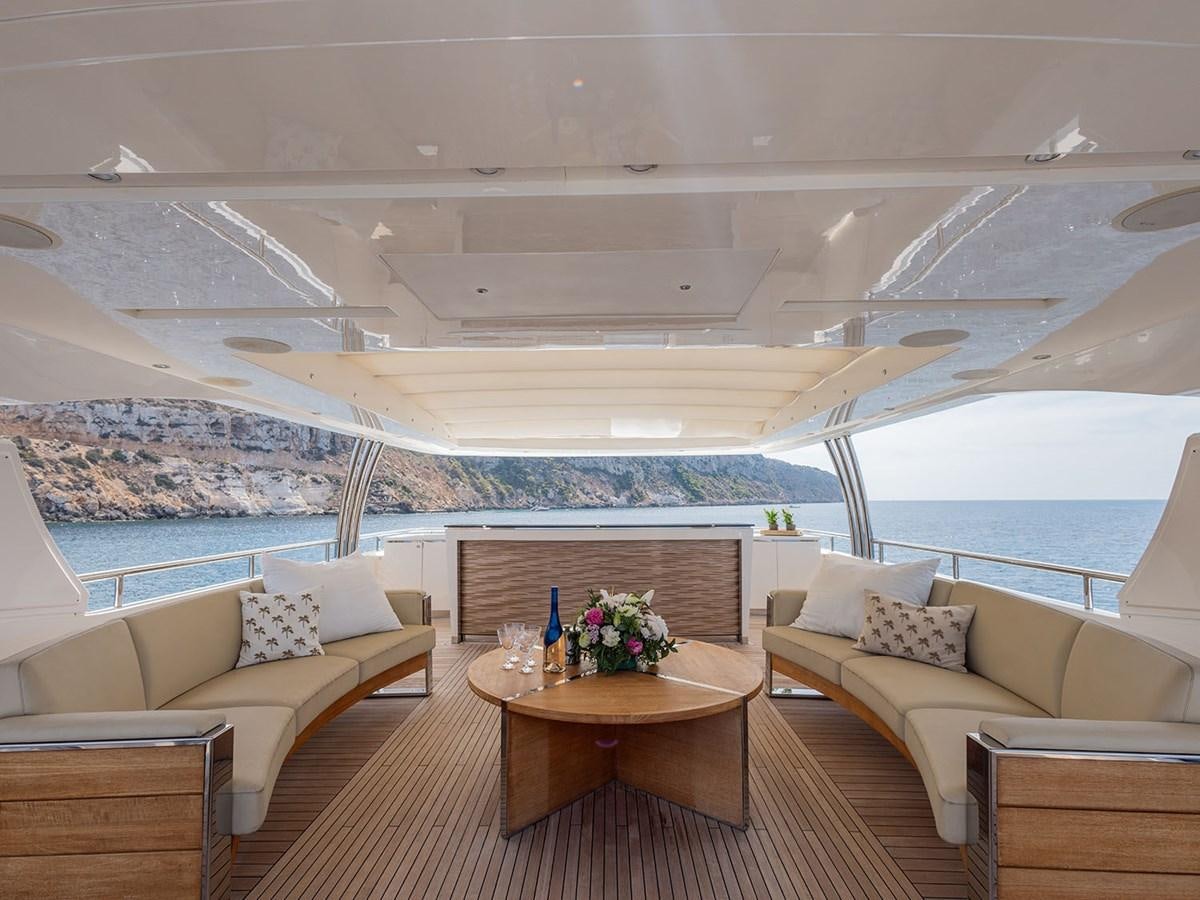 a room with a couch and a table and a large body of water aboard ACE 2 Yacht for Sale