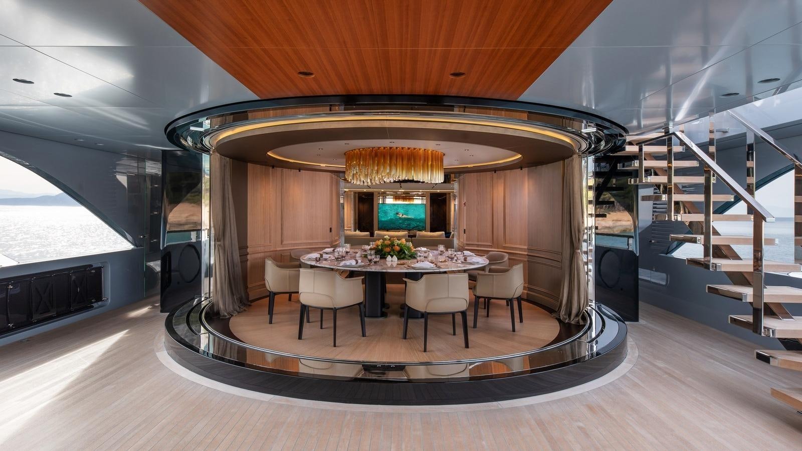 a modern looking living room aboard GECO Yacht for Sale