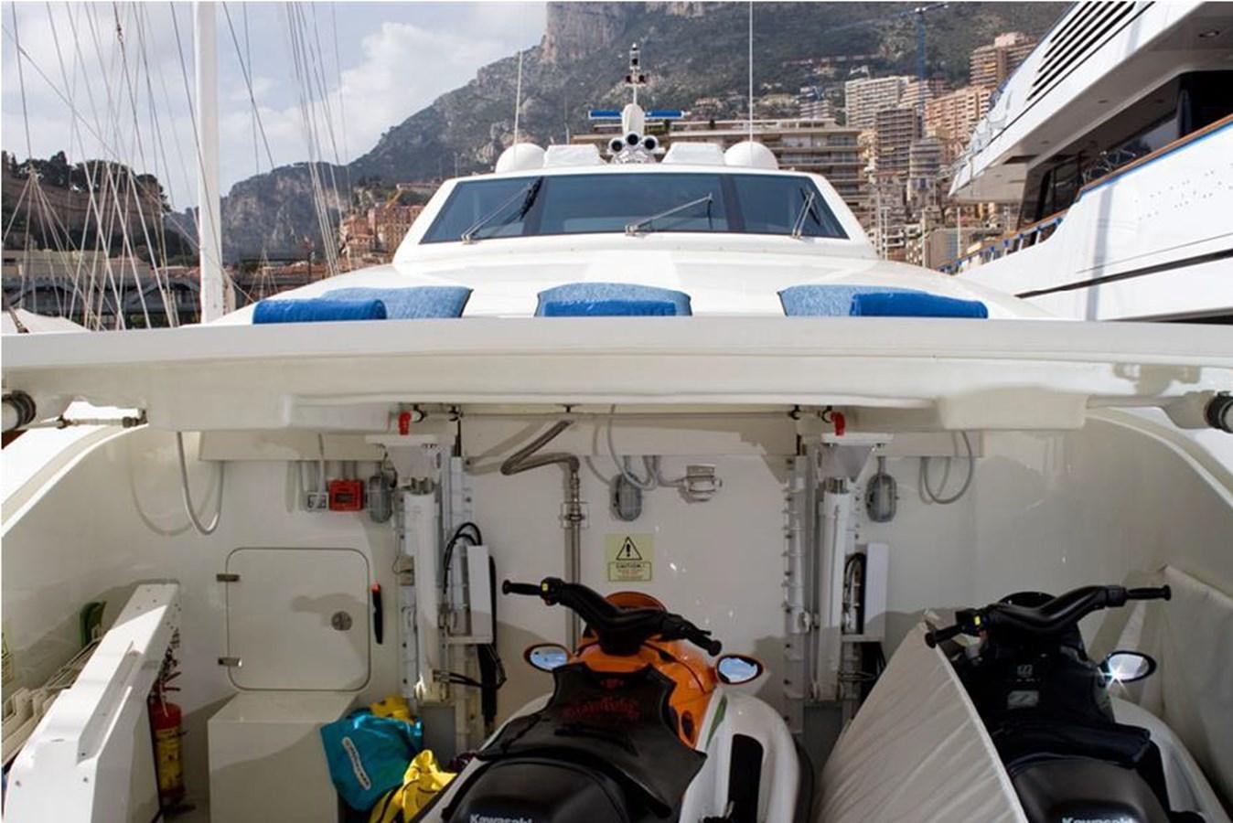 a white boat with a blue and orange boat on it aboard LIBERDADE Yacht for Sale