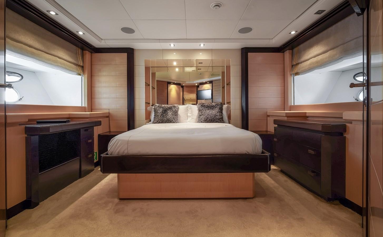 a bed in a room aboard LIBERDADE Yacht for Sale