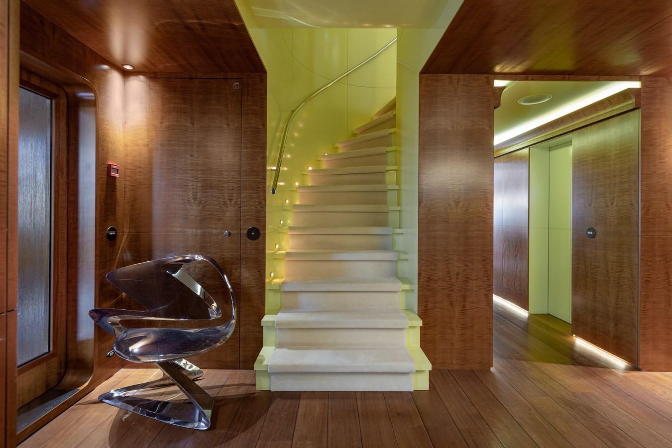 a staircase leading to a room aboard WEDGE TOO Yacht for Sale