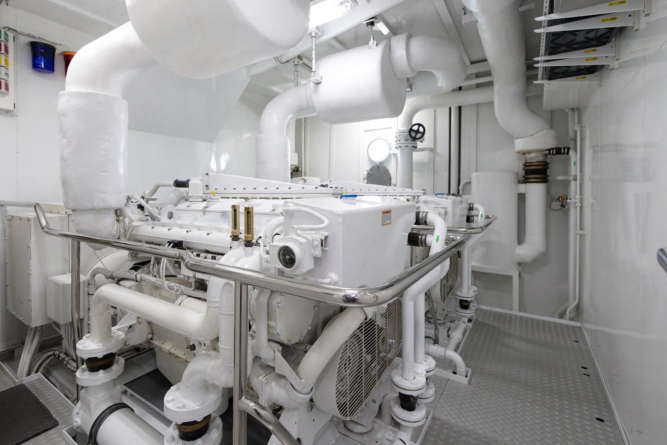 a room with white pipes aboard WEDGE TOO Yacht for Sale