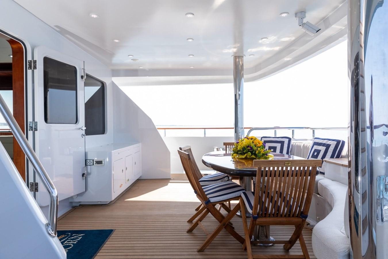 a boat with a table and chairs aboard BEYOND CAPRICORN Yacht for Sale
