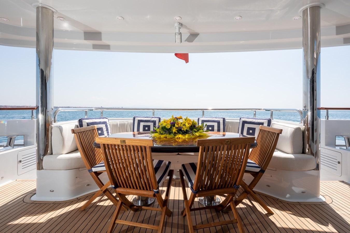 a room with a table and chairs aboard BEYOND CAPRICORN Yacht for Sale