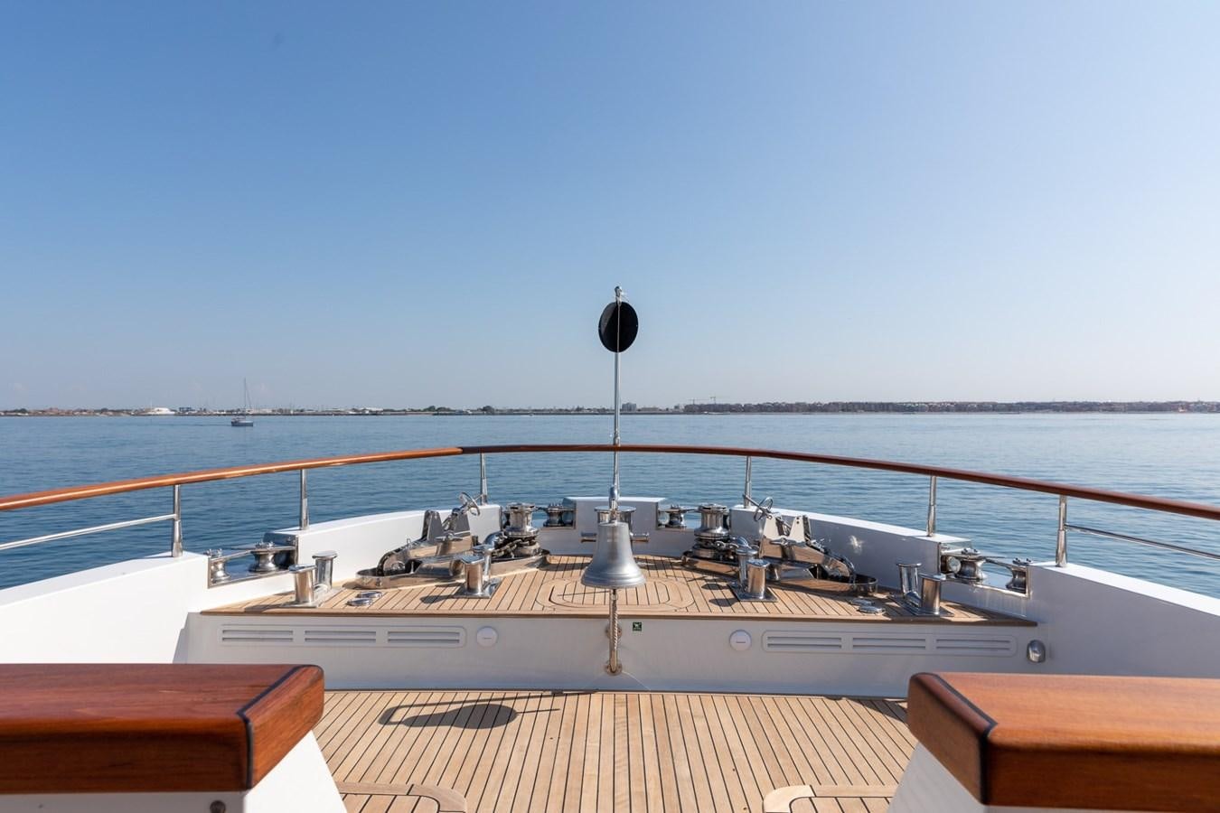 a deck of a boat with a large antenna on it aboard BEYOND CAPRICORN Yacht for Sale