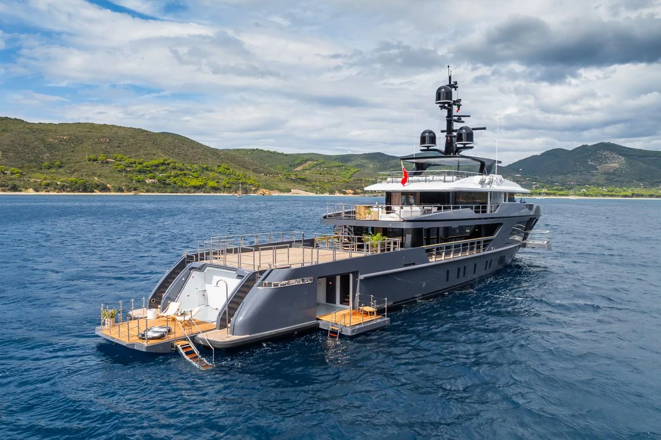 a large ship in the water aboard M Yacht for Sale
