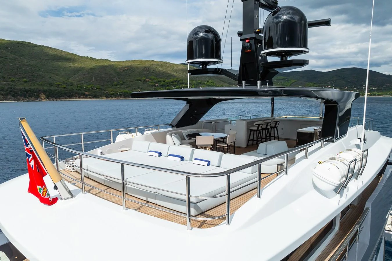 a boat with a satellite dish on it aboard M Yacht for Sale