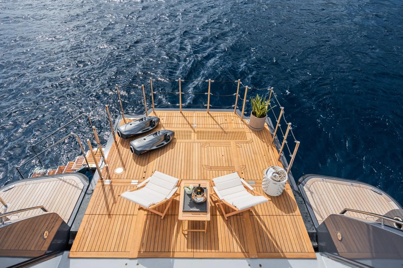 a balcony overlooking a city aboard M Yacht for Sale