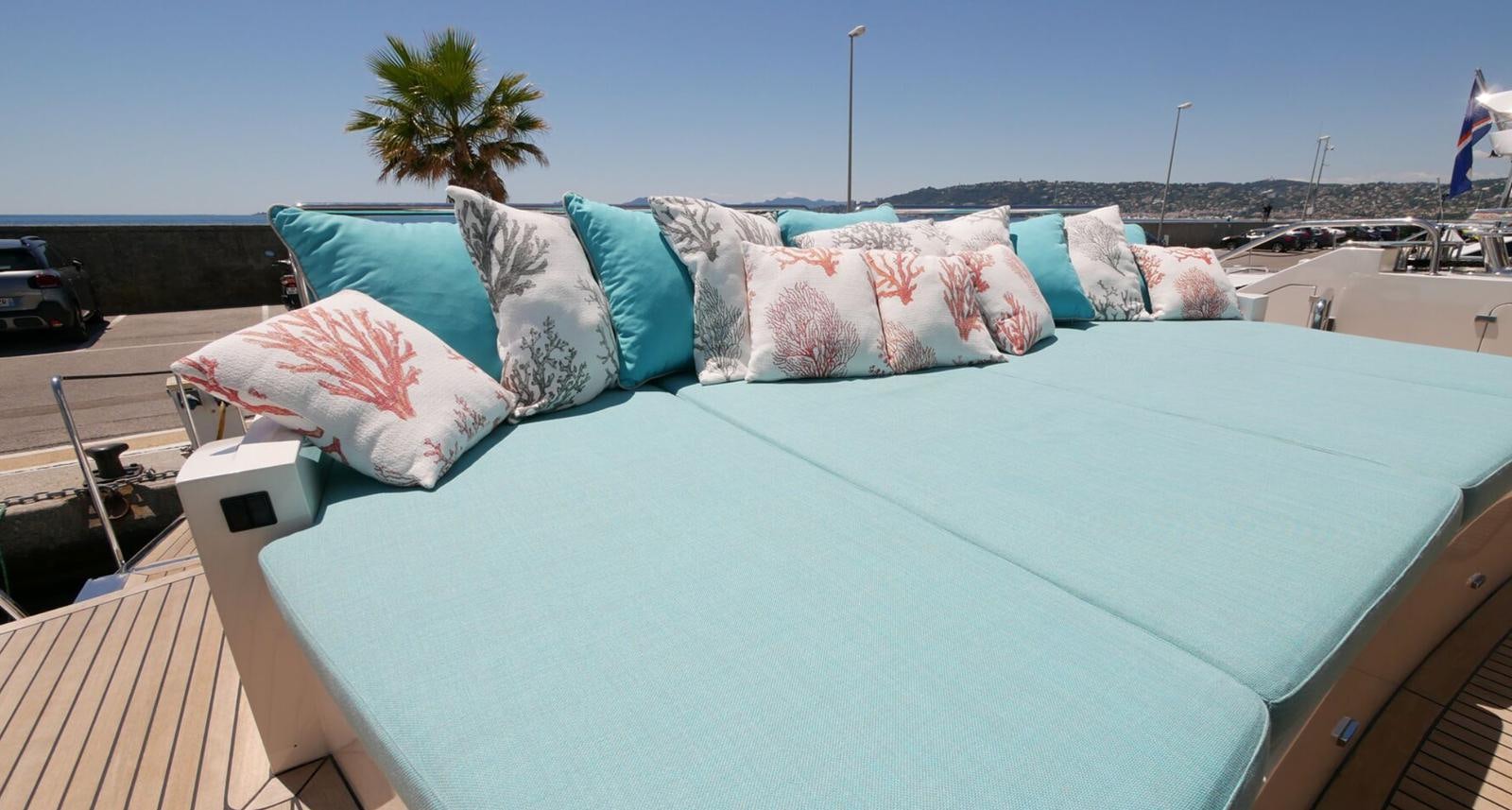 a large bed with pillows aboard ASCENSION Yacht for Sale