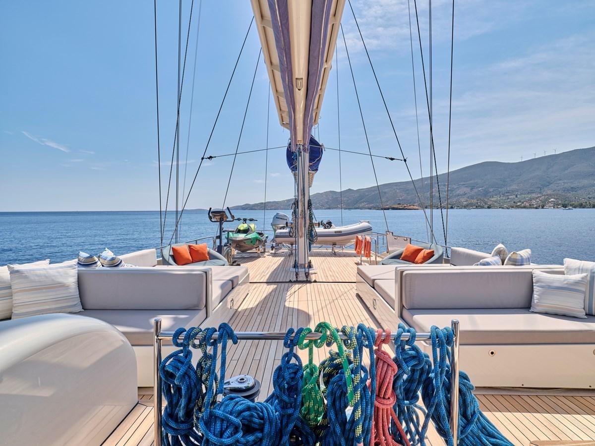 a boat with a net on the deck aboard BOOBALE Yacht for Sale