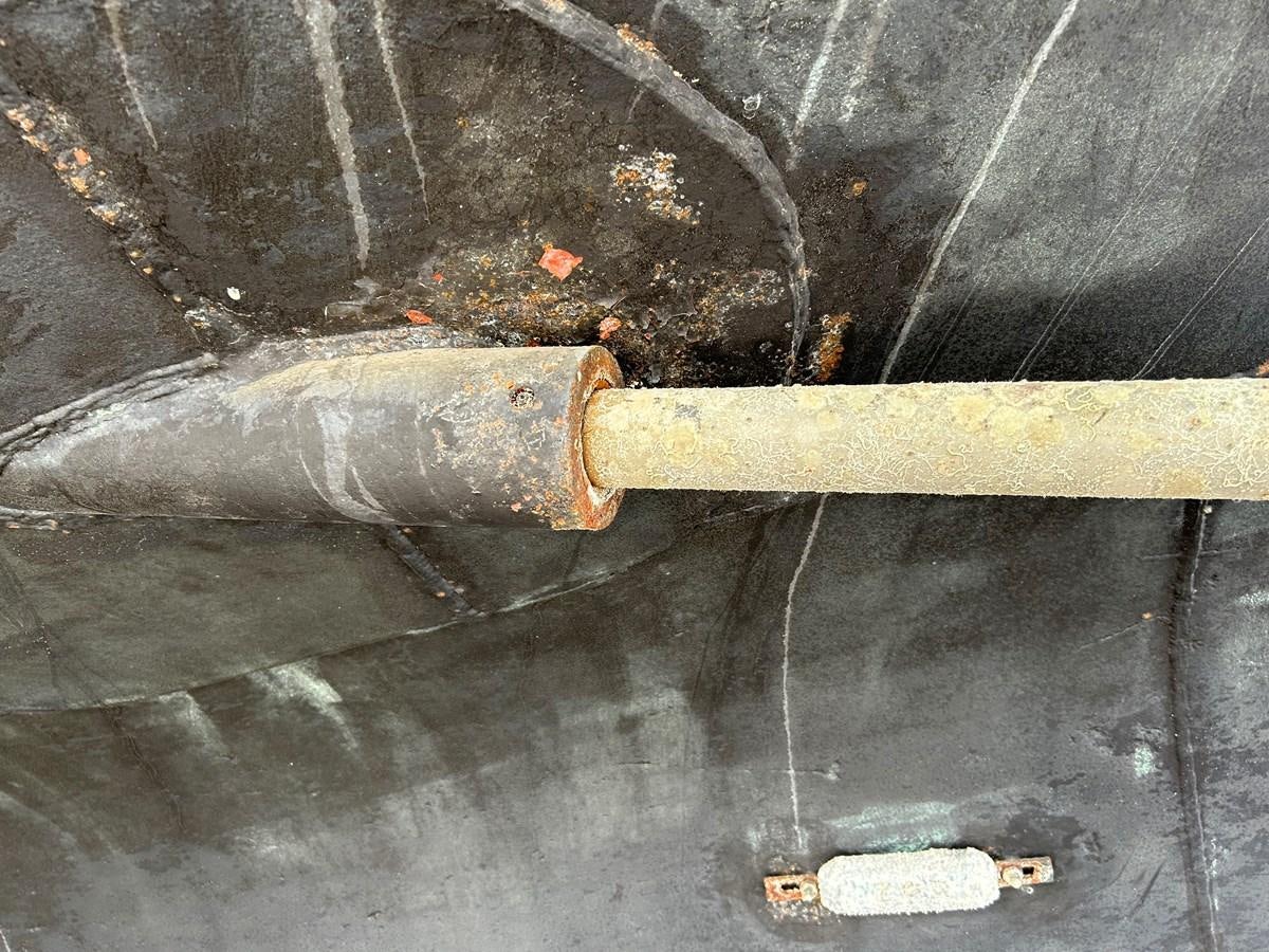 a metal pipe on a metal surface aboard MOTORSAILLOR Yacht for Sale
