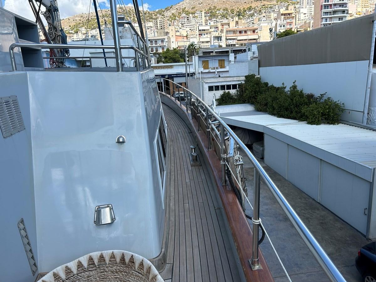 a metal railing on a balcony aboard MOTORSAILLOR Yacht for Sale